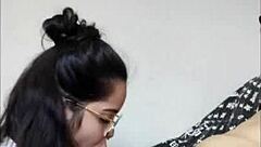 Nerdy 18-year-old gives a blowjob on webcam