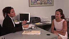 Boss with a strapon enjoys sex with her secretary
