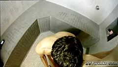 First-time gay sex in a bathroom with bareback boyfriends