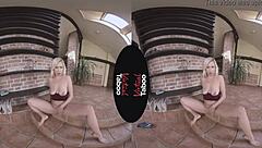 Blonde masturbates in jeans for orgasm