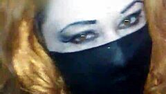 i masturbate with black dildo while bound and masked with face cover