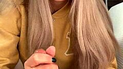 Amelie Dubon gives a pretty woman a handjob as friends