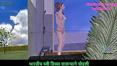 An animated 3d cartoon of a cute teen girl in the shower