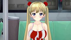 Airi Akizuki sucks cock on public bus in blonde hentai POV fantasy.