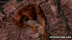 3d cartoon zombie babe getting double teamed outdoors.