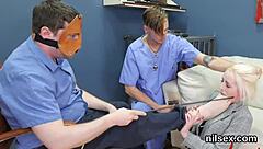 Enjoying Busty Blonde's Pussy In Pantyhose On Casting