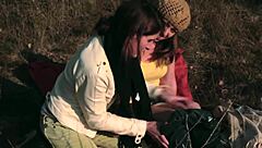 Skinny petite 18+ lesbians engage in rough outdoor sex to orgasm