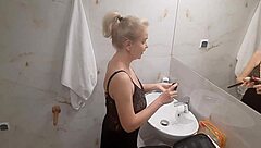 Jenny the blonde prepares for disco night