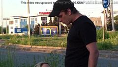 Public group orgy with pretty blonde on street