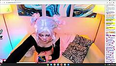 Anime cosplay pet in costume wants to play with you
