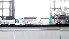 Washing the sink only in panties at father-in-law's house