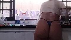 Washing the sink only in panties at father-in-law's house