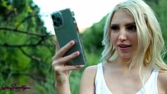 Petite Britt Blair catches Destiny 18+ Cruz in outdoor masturbation