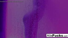 The beautiful adult actress Alix Lynx strips and has a shower