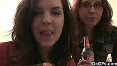 Skinny and red-haired teens having fun with webcam in the bedroom