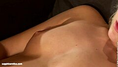 sharing glass in sensual lesbian scene, feeling emotions during fingering and cunilingus.