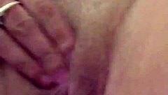 Using vibrator on her dry pussy lips for masturbation