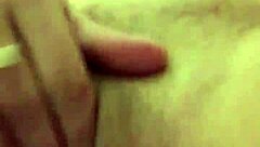 Using vibrator on her dry pussy lips for masturbation