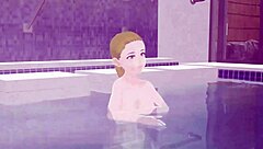 anime woman bathes in japanese public bath sento