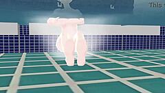 anime woman bathes in japanese public bath sento