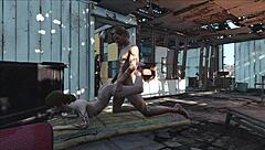 In Fo4 Sanctuary, a wild cartoon brunette gets into intense hentai action.