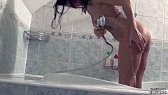 Camilla Moon's solo bathroom scene with masturbation and orgasm