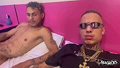 brazilian tattooed gay endures double penetration ass wrecked