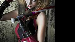 Slim blonde Harley Quinn cosplay in nude photos