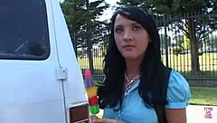 i watched a lovely brunette enjoy an intimate ride in a van with various positions.
