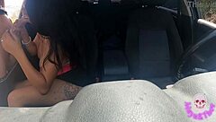 Big tits babe fucks stranger in car!