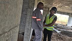 Public bareback gay sex in construction site