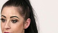 spicy sex kitten in blowbang swallows cum on her face