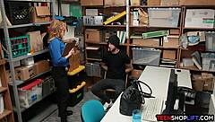 Milf police officer deals with shoplifter in back office