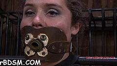 What a cheerful gal playing with her new dildo in bdsm fun!