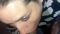 Blonde slut performs deepthroat blowjob on black cock