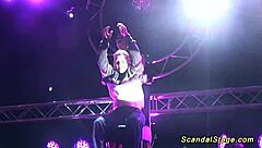 Beautiful redhead gives a very hot lap dance in public