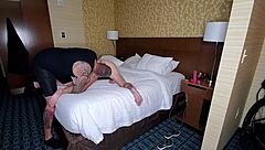 fucking random guy at hotel, sucking his cock, letting him cum all over my face