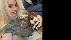 Tall blonde gets off in denim shorts during solo session