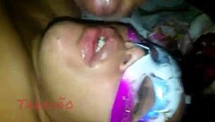 Mature fat prostitute with big tits takes cumshot on face in pov lingerie scene