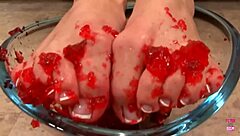 Beautiful babe gives lucky guy handjob and blowjob.