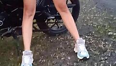 showing tits and pussy outdoors