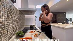 Hardcore kitchen action with deepthroat and cum on face
