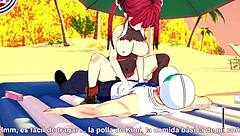 Houshou Marine's erotic experience on the beach in anime3d