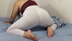 Petite brunette gets her ass ripped in yoga pants