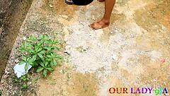 BBW African lovers engage in hardcore doggy style sex in the backyard, with monster cock pounding oiled wet pussy intensely