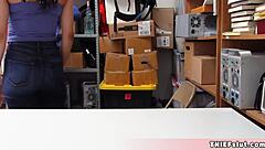 Redhead MILF with big ass and tits gives blowjob, bent over for creampie POV.