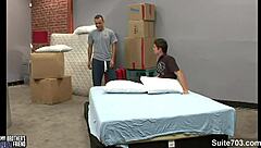 Redhead MILF with big ass and tits gives blowjob, bent over for creampie POV.