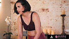 Oiled up babes Casey and Maya in hot scissoring action