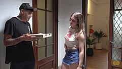 Housewife sucks delivery boy's cock while husband is away