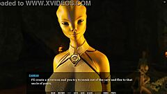 Curvy female alien fingers herself in sexy outfit